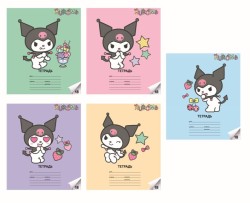Тетрадь А5 "Kuromi FOOD", 18 л, клетка, обложка мел. картон + Уф-лак, mix