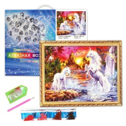 Алмазная мозаика "Единороги", полная выкладка, на подрамнике, 30*40 см