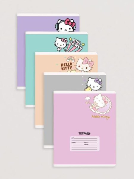 Тетрадь А5 "Hello Kitty", 18л, клетка , обл. мелов. картон + ВД-лак, mix 