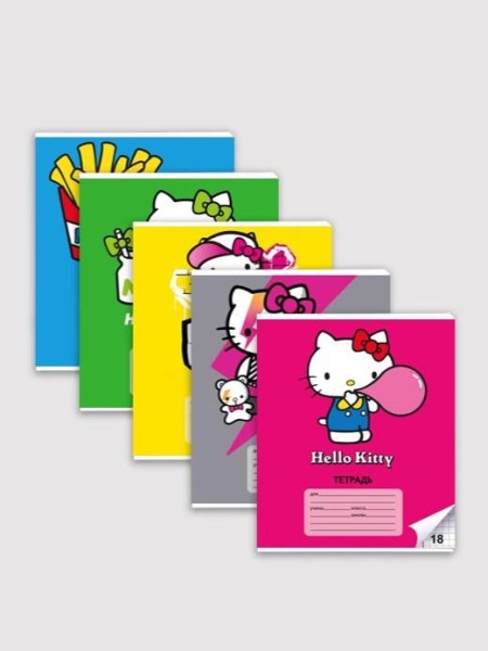 Тетрадь А5 "Hello Kitty-2", 18л, клетка , обл. мелов. картон + ВД-лак, mix 