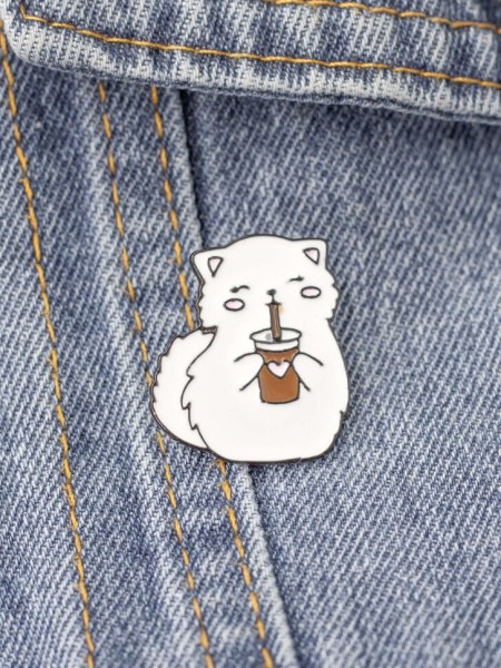 Значок металлический iLikeGift "White cat with coffee" 