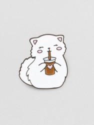 Значок металлический iLikeGift "White cat with coffee"