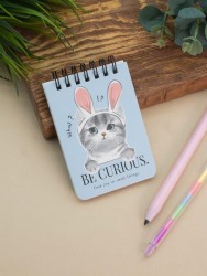 Блокнот на спирали (А7) "Kitty be curious", blue (10.5*7.5)