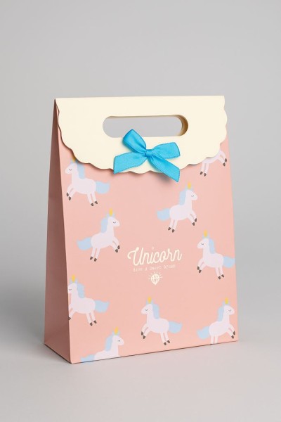 Пакет подарочный  (M) "Lovely unicorn", orange (19x 9 x 27) 