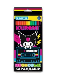 Карандаши цветные деревянные 12 цв. "Kuromi", неоновые