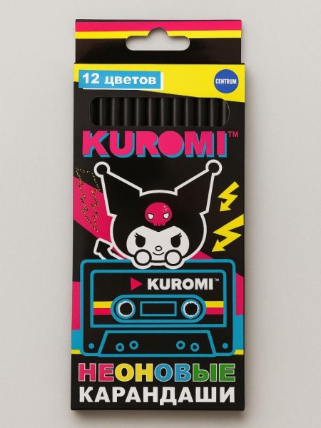 Карандаши цветные деревянные 12 цв. "Kuromi", неоновые 