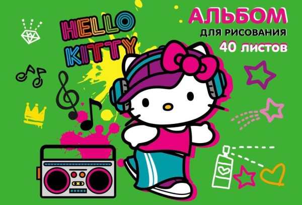Альбом для рисования А4 "Hello Kitty-2", 40 л, на гребне, мел. обложка 235 гр/м2 
