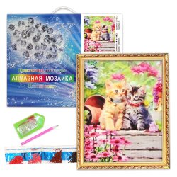 Алмазная мозаика "Котята", полная выкладка, на подрамнике, 30*40 см