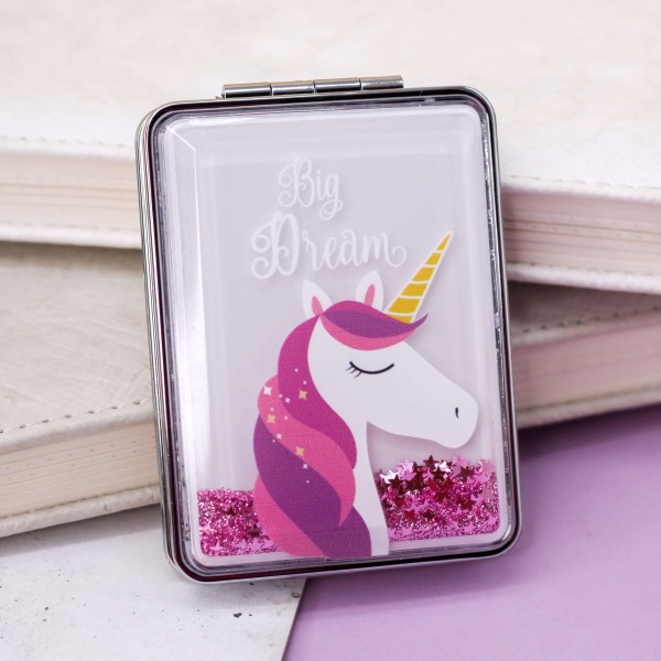 Зеркало-шейкер раскладное "Sparkles unicorn", pink (8*6 см) 