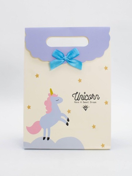 Пакет подарочный  (M) "Lovely unicorn", yellow (19x 9 x 27) 
