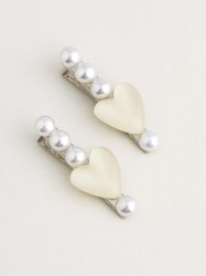 Набор заколок для волос GIRLY 2 шт. "Pearl heart", white