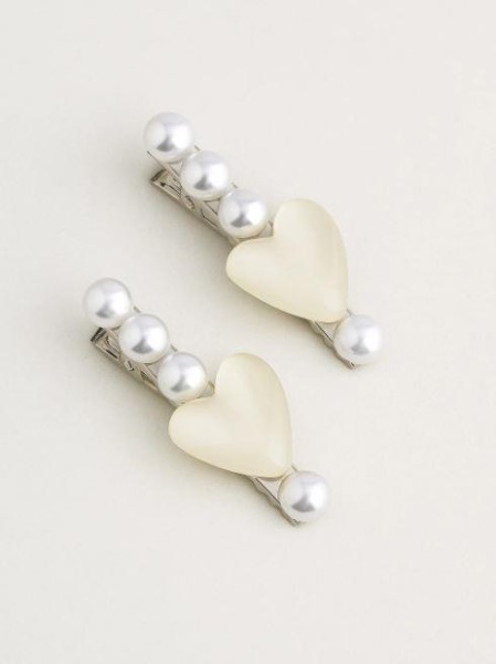 Набор заколок для волос GIRLY 2 шт. "Pearl heart", white 