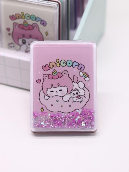 Зеркало шейкер раскладное "Unicorn", розовое, 8*6 см 
