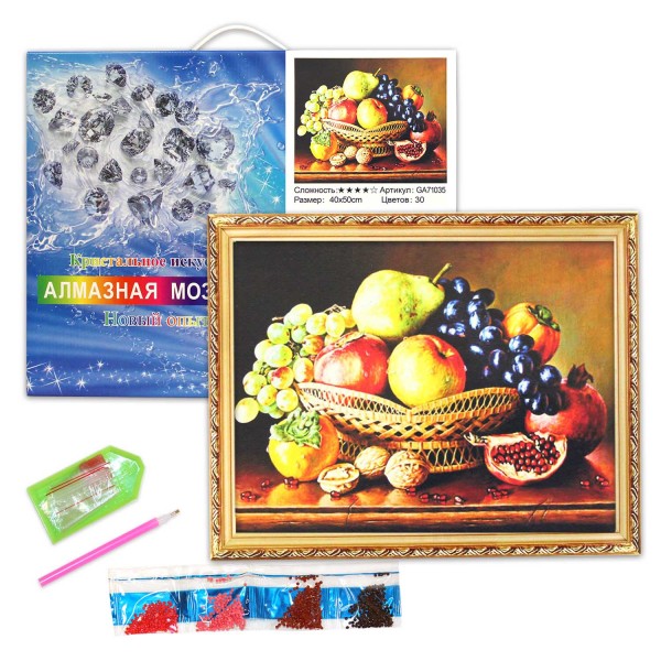 Алмазная мозаика "Фрукты", полная выкладка, на подрамнике, 40*50 см 