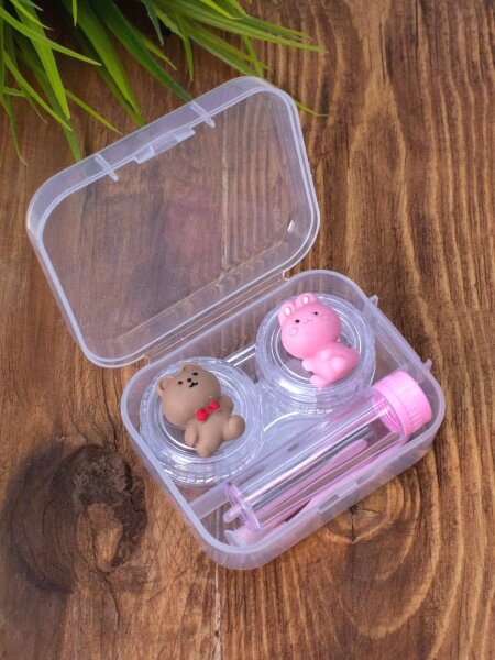 Контейнер для линз "Duble bear-hare", pink 