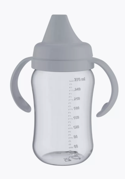 Бутылочка поильник-непроливайка с пластиковым носиком, grey (270 ml) 