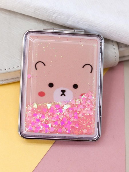 Зеркало-шейкер раскладное "Animal bear", pink (8*6 см) 