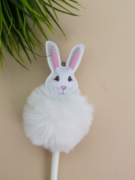 Ручка с помпоном "Fluffy hare", white 