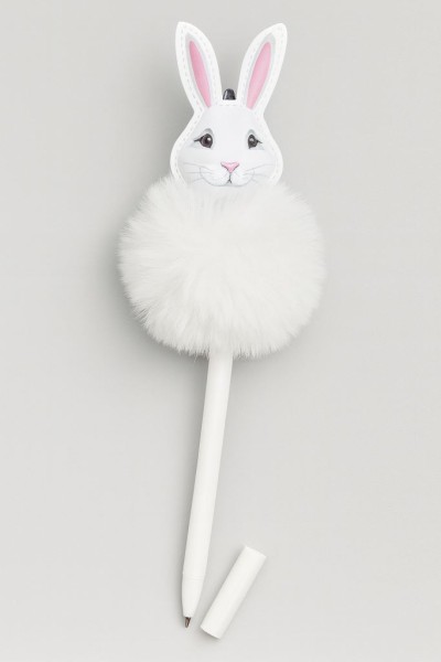 Ручка с помпоном "Fluffy hare", white 