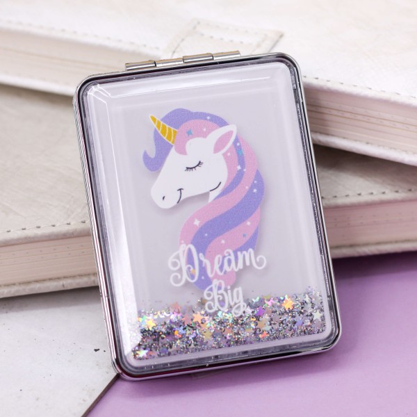 Зеркало-шейкер раскладное "Sparkles unicorn", white (8*6 см) 