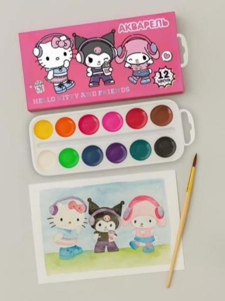 Акварель медовая "Hello Kitty" and friends", 12 цветов б/к 