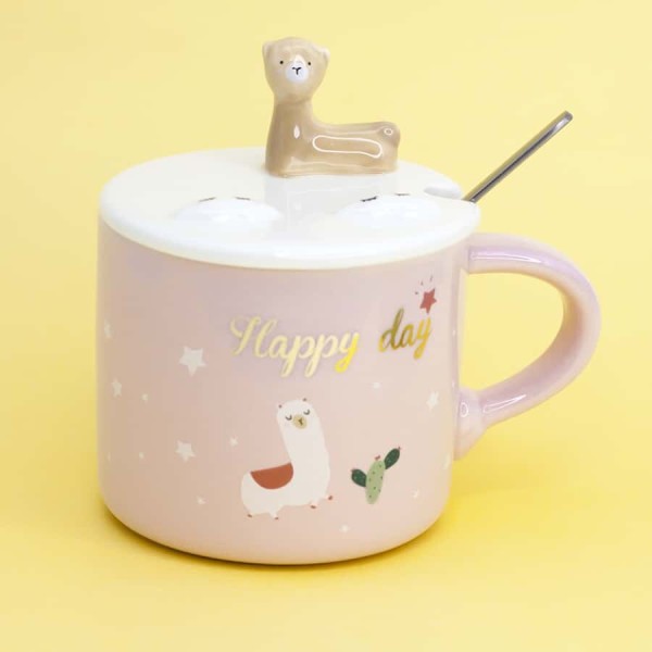 Кружка Whiskes Lama "Happy day lama", pink (330ml) 