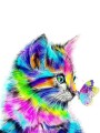 Алмазная мозаика без подрамника "Разноцветный котёнок с бабочкой", 15х20 см
