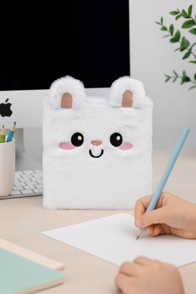 Блокнот плюшевый «Cute hare», white (15*14 см) 