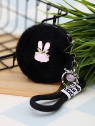 Плюшевое раскладное зеркало брелок "Bunny", чёрное (7*7 см)