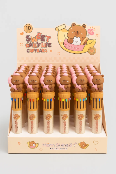 Разноцветная ручка 10 в 1 "Capybara is flying", pink, шоу-бокс 36 шт. 
