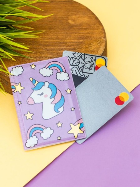 Держатель для карт-книжка "Unicorn head purple" (7 х 10 см) 