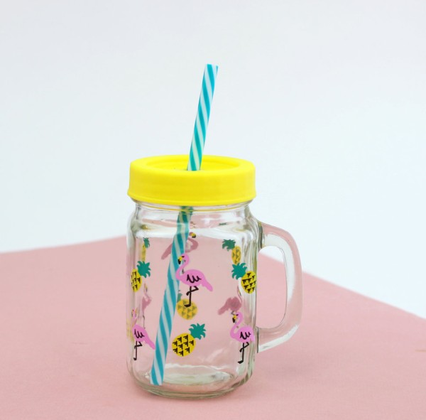 Кружка банка для напитков с трубочкой "Flamingo" yellow 