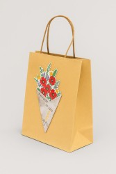 Пакет подарочный крафтовый «Brown Kraft», red flowers (21*25,5*10)