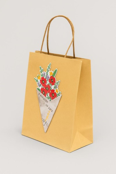 Пакет подарочный крафтовый «Brown Kraft», red flowers (21*25,5*10) 