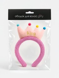 Плюшевый ободок для волос GIRLY "Crown", pink