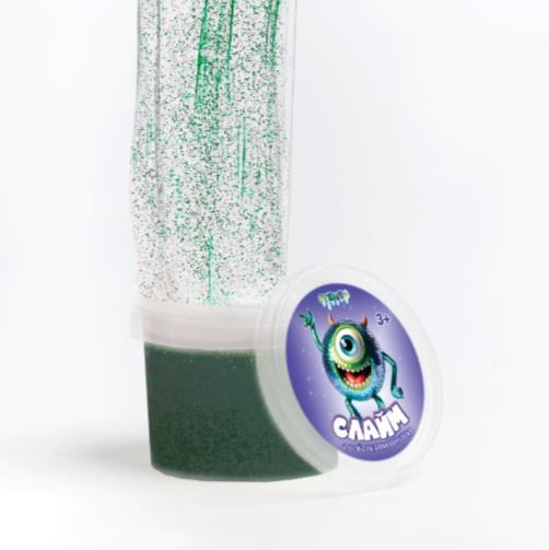 Слайм "Стекло", с зелеными блёстками (90гр) 