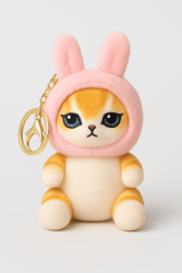 Мягкая игрушка - брелок "Orange cat hare hat", pink, 10 см