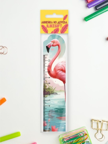 Линейка ECO из дерева iLikeGift "Розовый фламинго" 