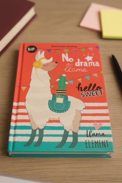 Записная книжка в жесткой обложке (А6) "Лама в наушниках" 64 л, клетка (14,8x10,3 см) 