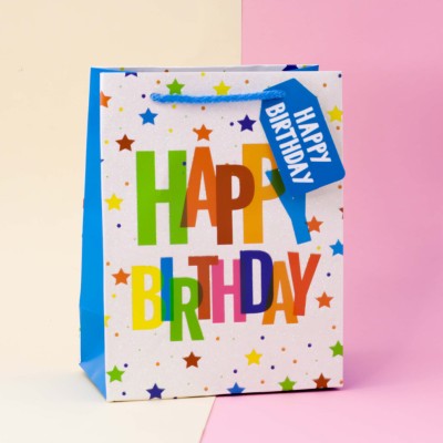 Подарочный пакет (S) "Happy day", blue