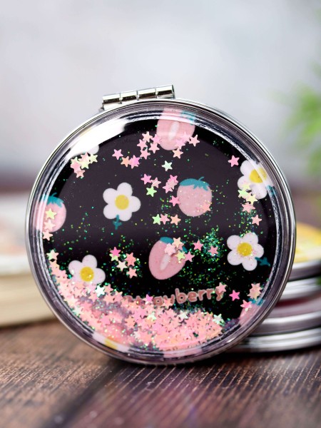 Зеркало "Nice strawberry with flowers", black 
