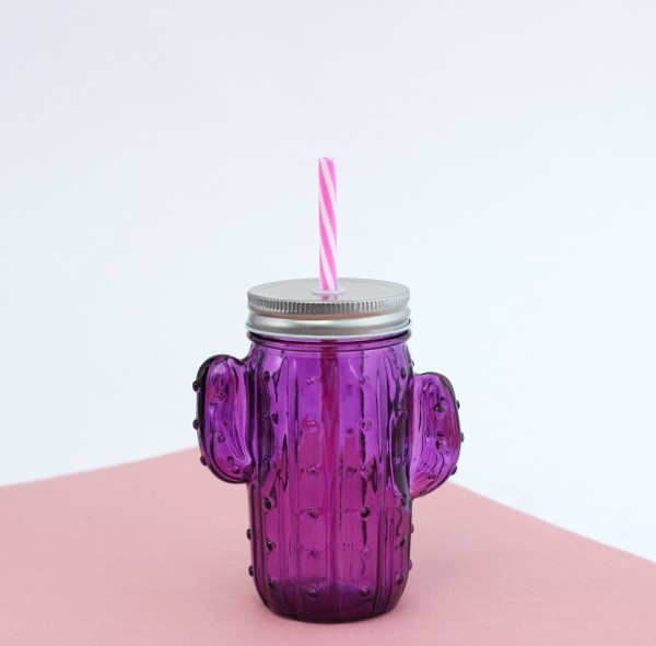 Кружка банка для напитков с трубочкой "Cactus" violet 