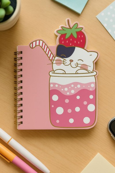 Блокнот на спирали (B6) "Kitten cocktail strawberry", pink (13*18) 