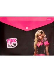 Папка-конверт на кнопке А4 "Pink&black", плотность 180 мкм (33,5x23,5 см)