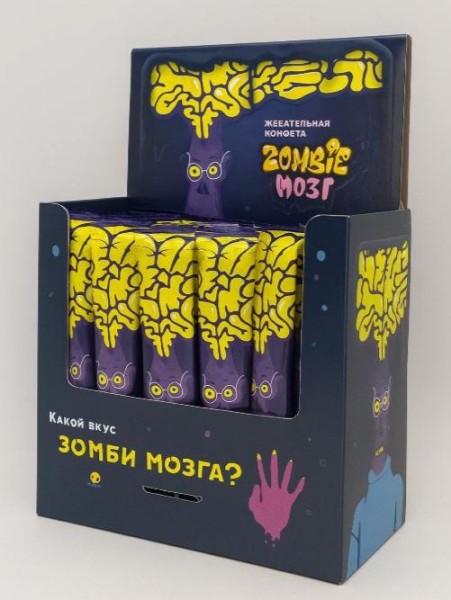 Жевательная конфета "Zombie мозг", тутти-фрути (ш/б 75шт*18гр) 