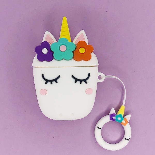 Чехол для airpods "Unicorn in flowers", white 