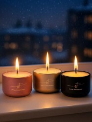Набор свечей в мини-формате SF "Caramel", "Basil + Mint", "Leather", 3 шт х 50г