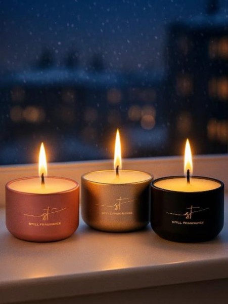 Набор свечей в мини-формате SF "Caramel", "Basil + Mint", "Leather", 3 шт х 50г 