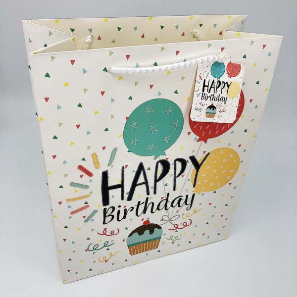 Пакет подарочный "Happy birthday cake", M 