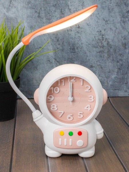 Часы-будильник со светильником «Cheerful cosmonaut», pink (14,5х11,5 см) 